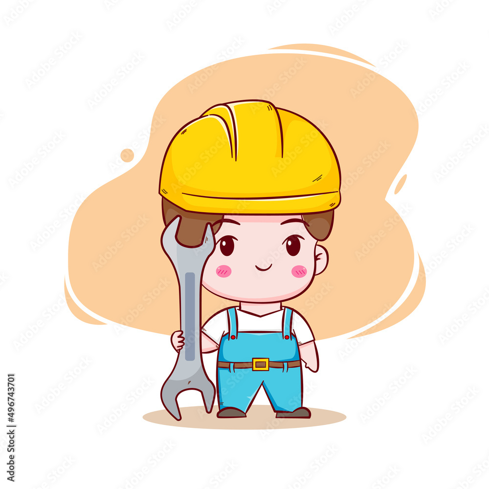 Cute Engineer construction worker concept hand drawn cartoon Cute Engineer construction worker concept hand drawn cartoon