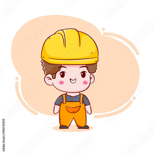 Cute Engineer construction worker concept hand drawn cartoon
