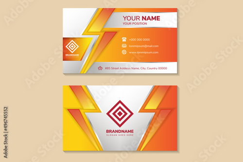 Creative business card in yellow and orange color, Vector modern creative and clean business card template, gradient design with storm symbol logo, business card vector template
