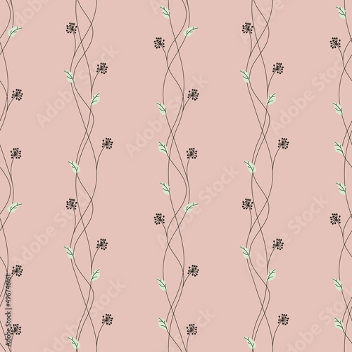 Blossom branch and vertical stripes on pastel color background