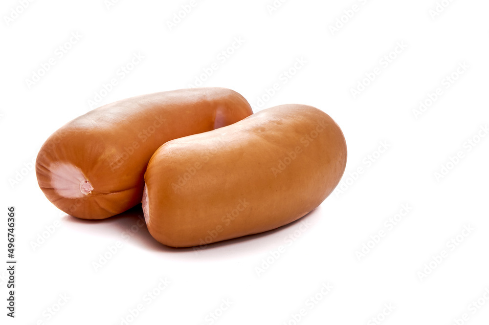 Juicy sausages on a white isolated background Juicy sausages on a white isolated background