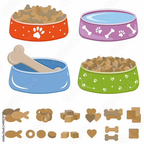 A bowl of food for dogs and cats. Vector illustration in a flat style, isolated on a white background.