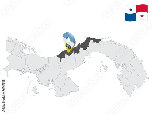 Location Colon  Province on map Panama. 3d location sign similar to the flag of  Colon. Quality map  with  Regions of the Panama for your design. EPS10