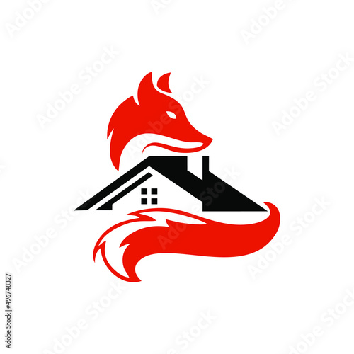 combined illustration of a fox and a house