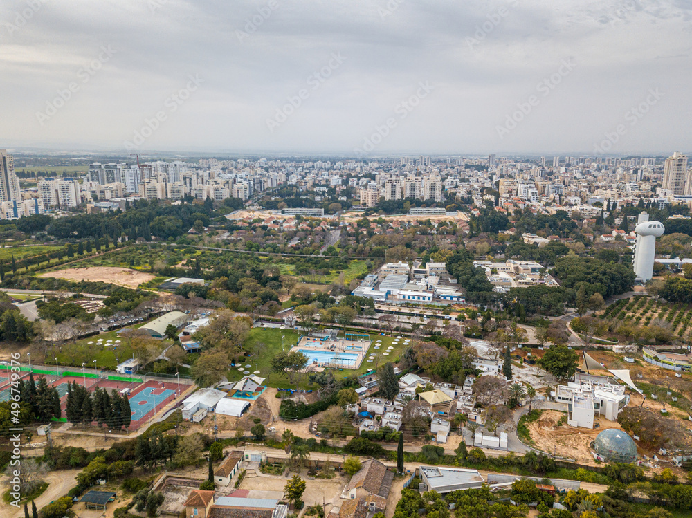 Aerial drone panorama of Rehovot city as well as Weizmann Institute of Science- Israel