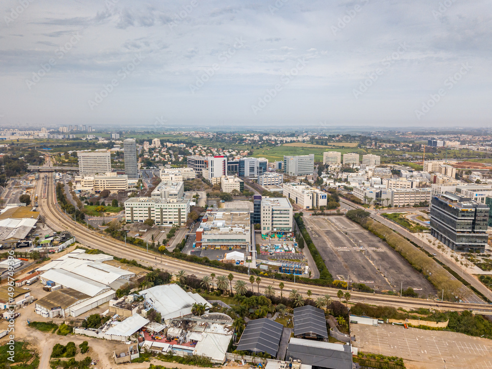 Fototapeta premium Aerial drone panorama of Rehovot city as well as Weizmann Institute of Science- Israel