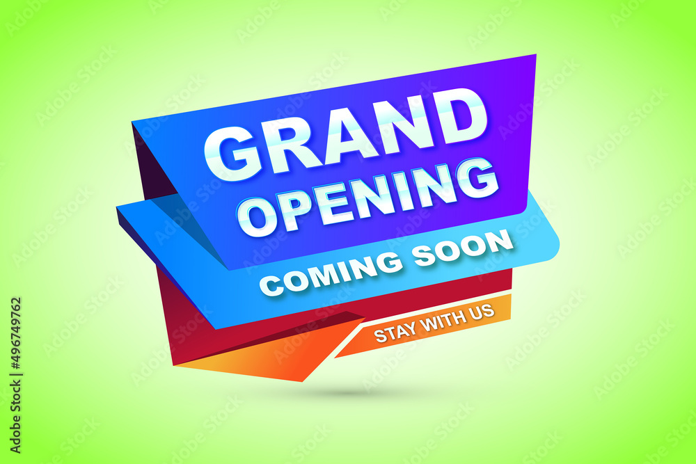 Grand opening banner design template with 3d editable text effect
