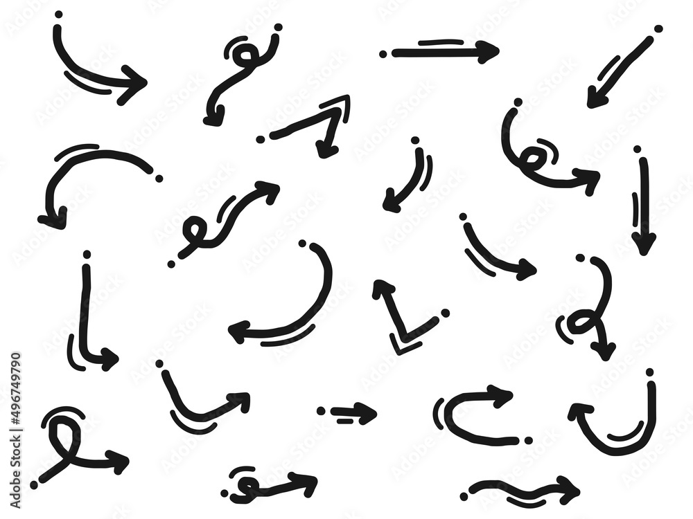 hand drawn Arrows icons Set. arrow icon with various directions. Doodle vector illustration. isolated on a white background hand drawn Arrows icons Set. arrow icon with various directions. Doodle vector illustration. isolated on a white background