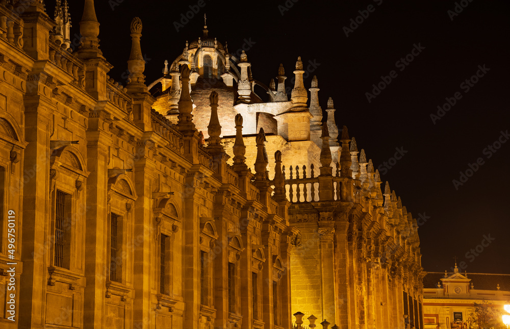the cathedral of Seville in the middle of the night of the holy week