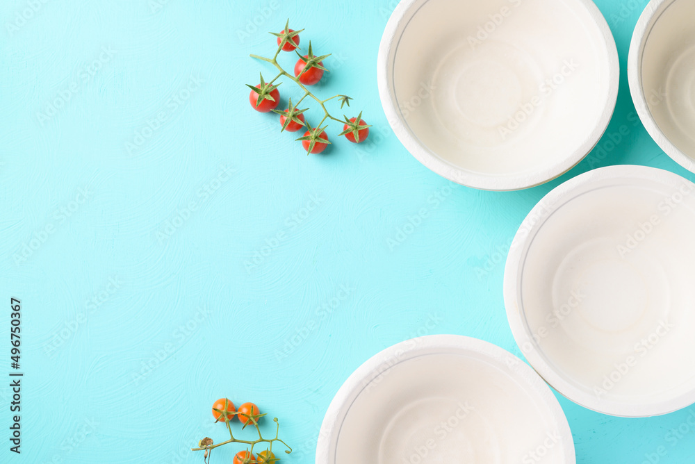 Biodegradable bowl made from natural fiber on color background, Eco friendly and sustainability concept Biodegradable bowl made from natural fiber on color background, Eco friendly and sustainability concept