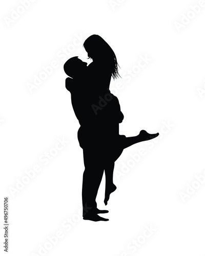 Couple hugging silhouette vector isolated on white.