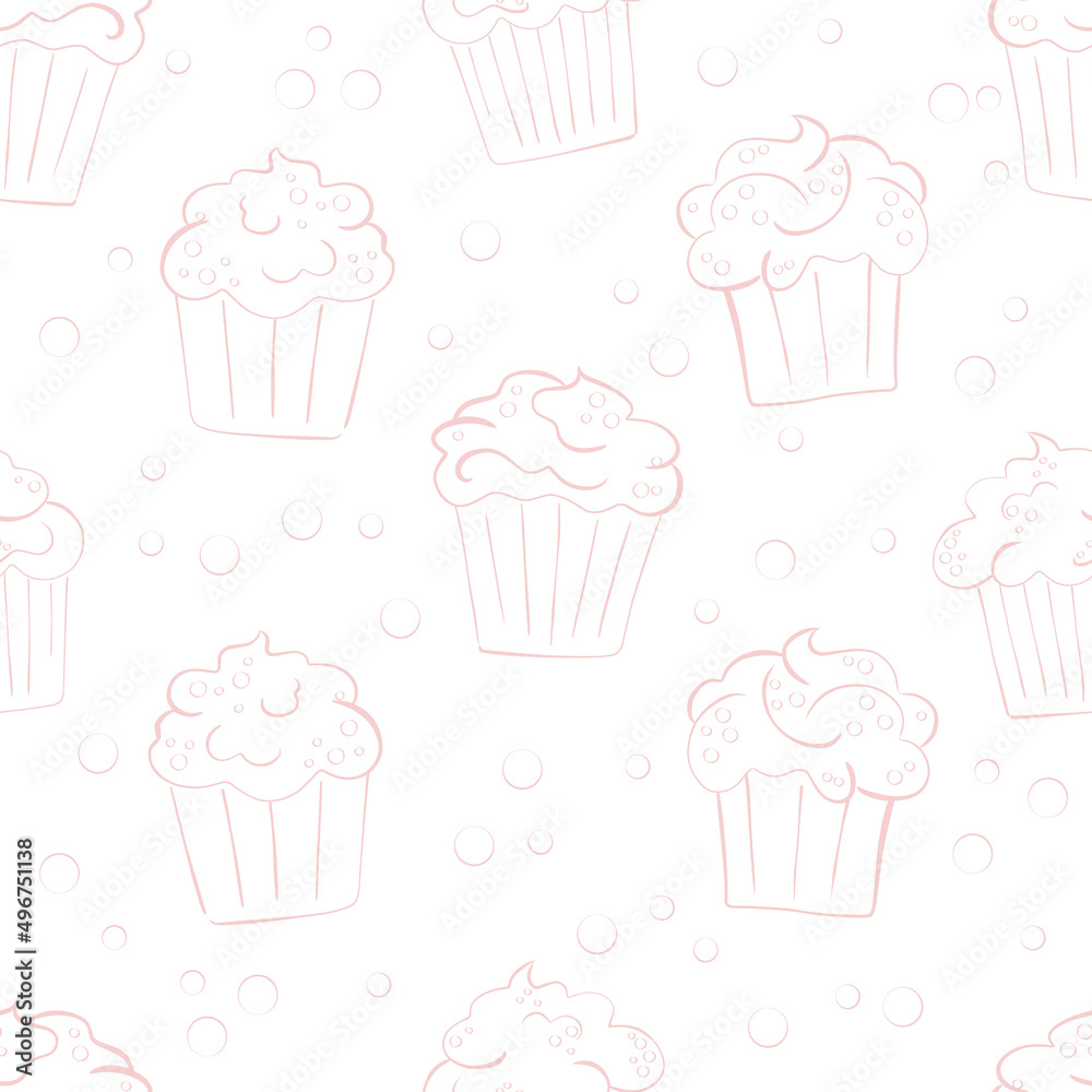 creamy cupcake, seamless pattern with cartoon hand drawn muffins creamy cupcake, seamless pattern with cartoon hand drawn muffins
