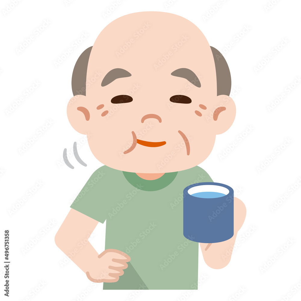 うがいをする高齢者の男性 うがいをする高齢者の男性