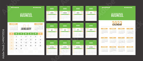 Calendar 2023. Calendar 2023 week start Sunday. Business corporate design template calendar. Vector modern wall a4 calendar.