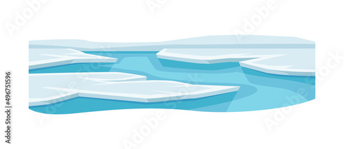 Natural Water with with Ice Solid Plate Floating on Surface Vector Illustration