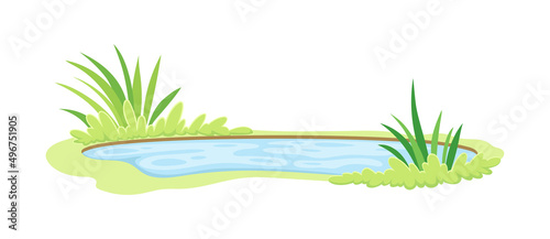 Photo Pond Filled with Natural Water and Green Grassy Bank Vector Illustration