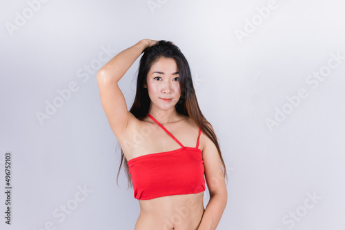 Asian women sexy red dress on white background © releon8211