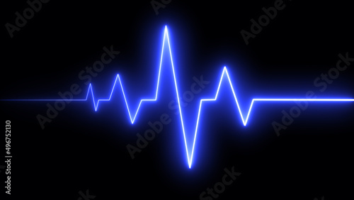 Heart rate monitor electrocardiogram beautiful blue bright glowing design on black background.