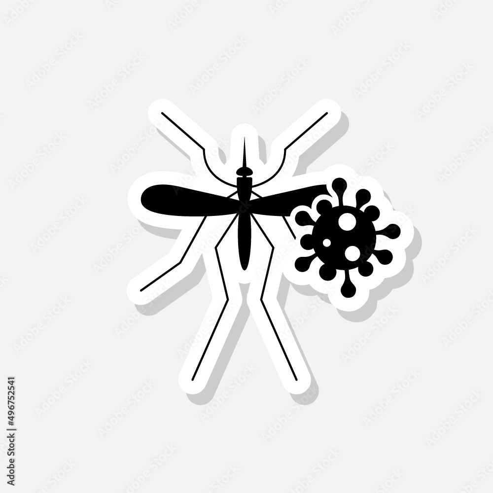 Mosquito virus sticker icon on white background Mosquito virus sticker icon on white background