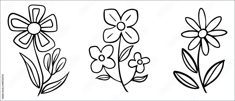 Hand drawn flower coloring page line art vector blank printable design ...