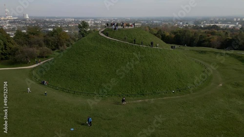 Aerial view of Krakus Mound - Kopiec Krakusa in Krakow, Poland. Krakus or Krak was a legendary founder of the town photo