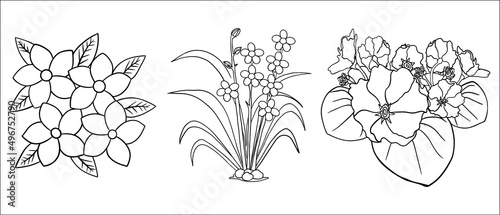 Hand drawn flower coloring page line art vector blank printable design to fill in