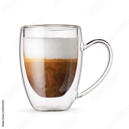 A mug of espresso macchiato coffee isolated on white. photo