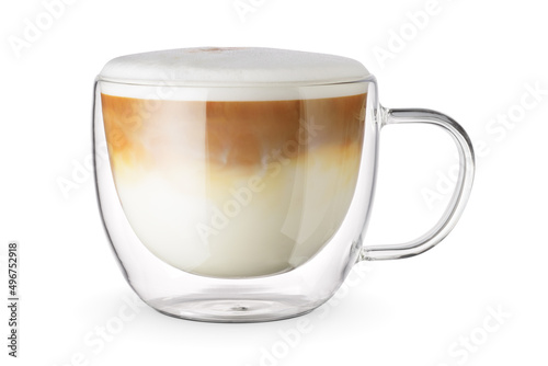 Принти на полотні Latte coffee in a transparent glass cup isolated.