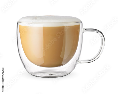 Photographie Flat white coffee in a transparent cup isolated.