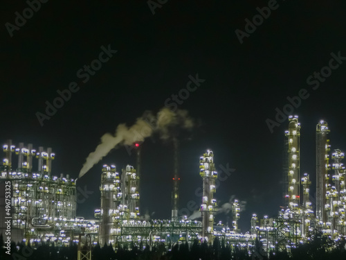 The light of a petrochemical factory that is normally produced on nights with full stars.