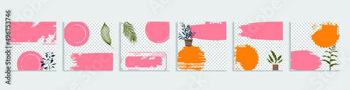 Social media covers with simple design elements . Boho style . Leaves . Post frame stories templates.  Layout for promotion .Media banner .Vector