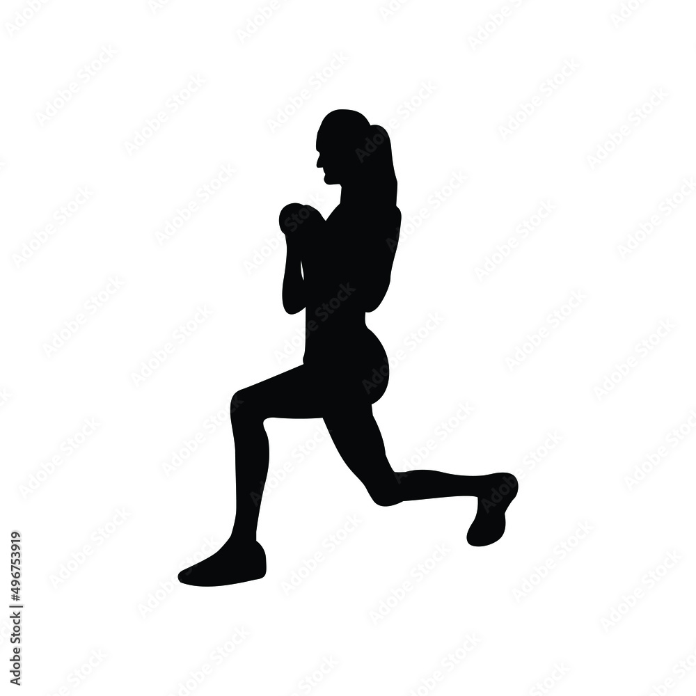 Girl doing daily exercise. Aerobics or yoga pose of a woman silhouette. Sporty and fit young lady vector.