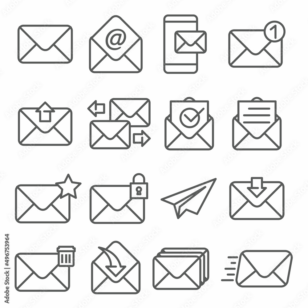 Email line icon set on white background Email line icon set on white background