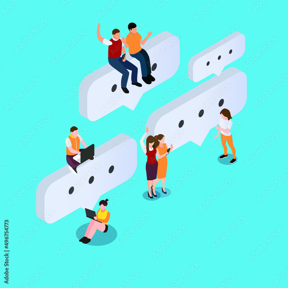 People chatting with speech bubble isometric 3d vector illustration for banner, website, illustration, landing page, template, etc