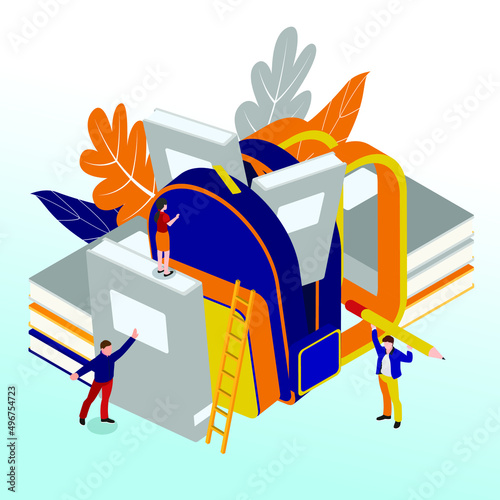 College student back to school isometric 3d vector illustration for banner, website, illustration, landing page, template, etc
