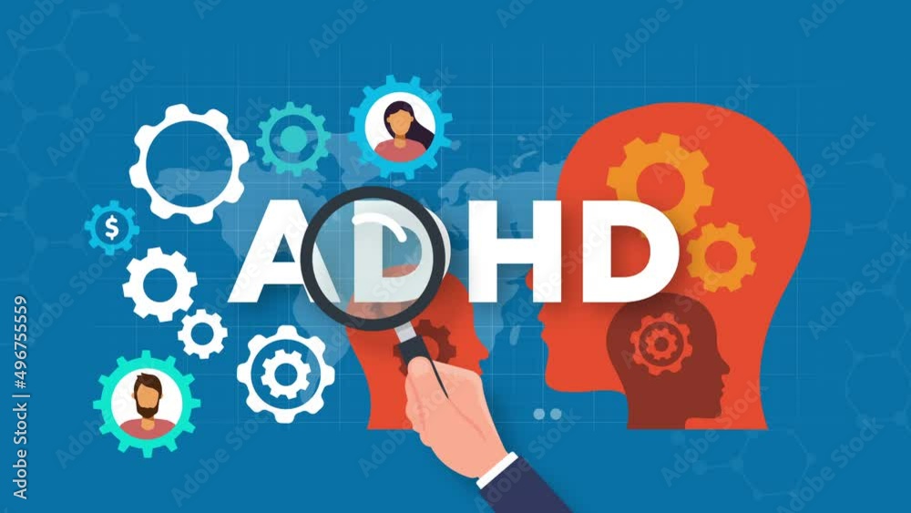 adhd concept animation.gears and Silhouette of a human head. adhd concept animation.gears and Silhouette of a human head.