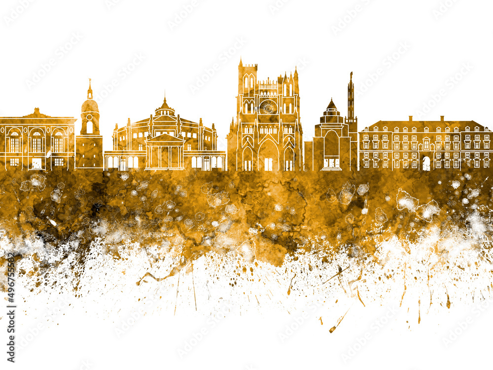 Amiens skyline in watercolor background
