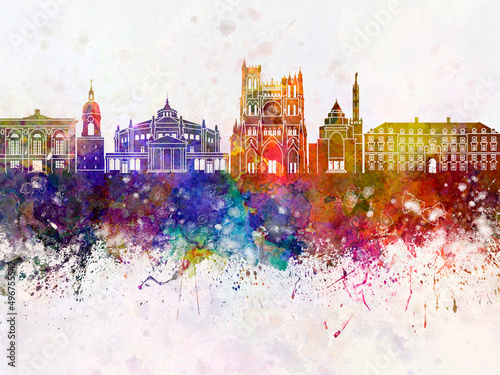 Amiens skyline in watercolor background