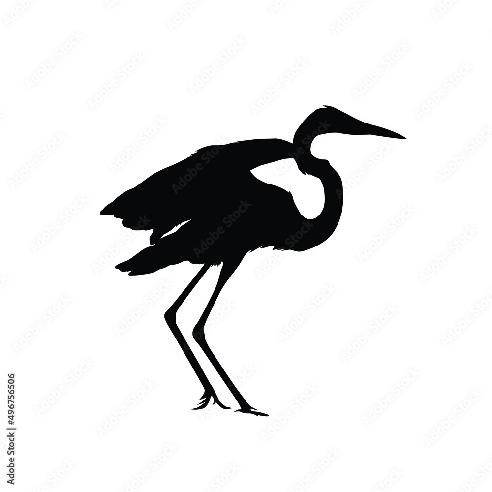 Fototapeta premium Egret or crane with stretched wings. Water bird icon.