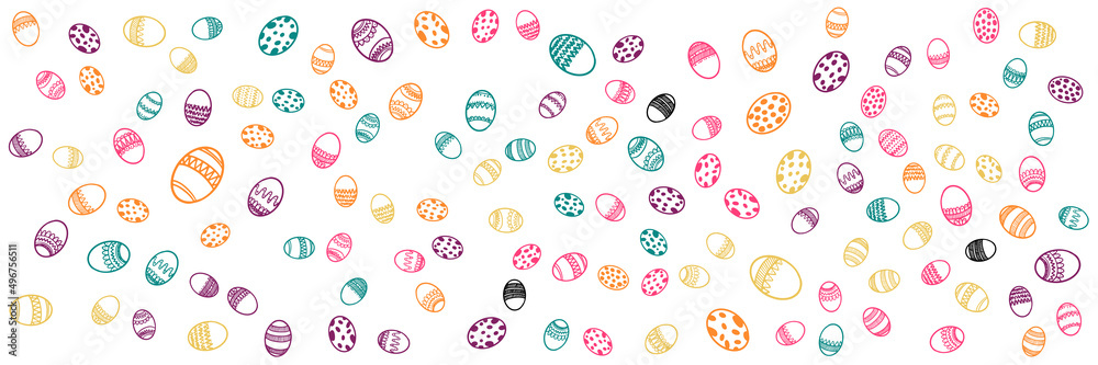 Colourful easter background banner with bunnies, eggs and flowers. Vector abstract graphic design banner pattern background template illustration.