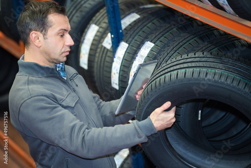 closeup view of man checking the tyres outdoors