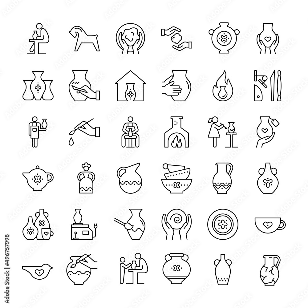 A large set of icons on the theme of pottery. Various vases, potters, figurines, amofras. A large set of icons on the theme of pottery. Various vases, potters, figurines, amofras.