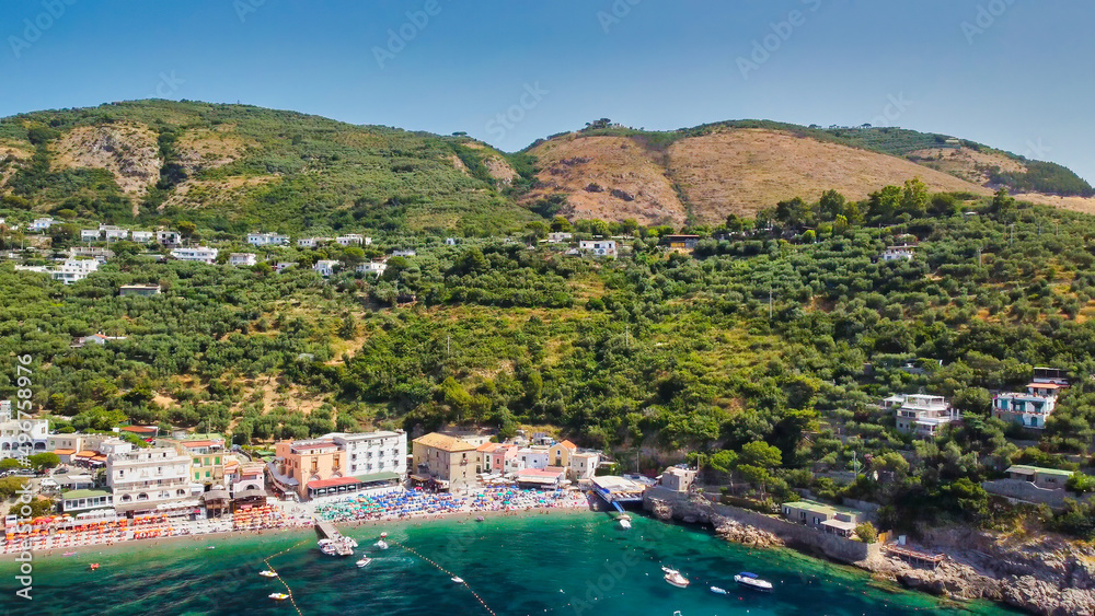 Amazing aerial view of Marina del Cantone Beach near Sorrento, Amalfi Coast - Italy