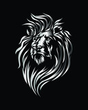 Illustration of lion with black and white style. Creative angry lion head, leo, king of forest.