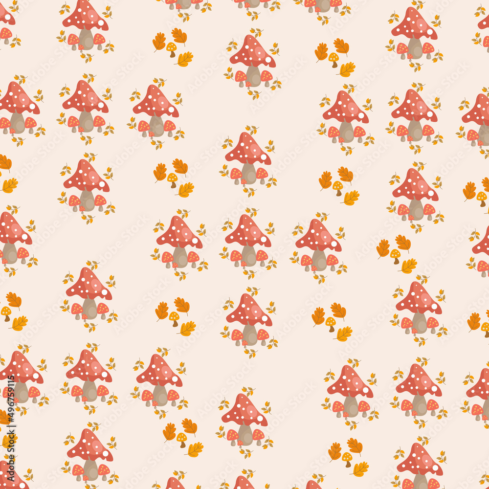 Fly agaric and boletus mushrooms. Seamless vector pattern Fly agaric and boletus mushrooms. Seamless vector pattern