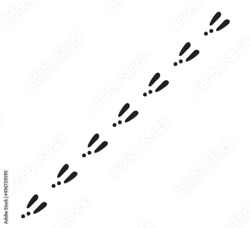 Rabbit or hare footprint trail. Bunny foot prints on snow. Rabbit paw steps. Hare steps track. Vector illustration isolated on white background in flat style.