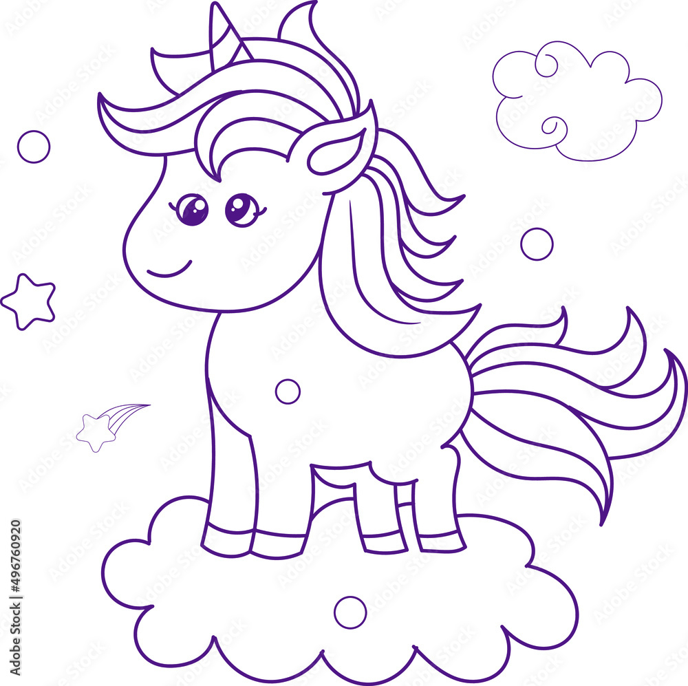 Coloring design with cute unicorn Premium Vector