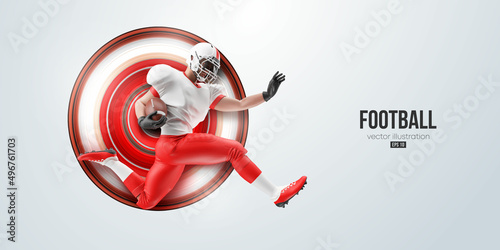 Realistic silhouette of a NFL american football player man in action isolated white background. Vector illustration