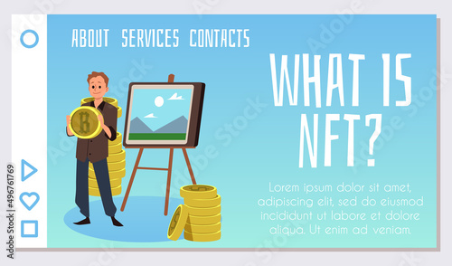 Horizontal banner template about NFT flat style