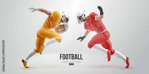 Realistic silhouette of a NFL american football player man in action isolated white background. Vector illustration photo